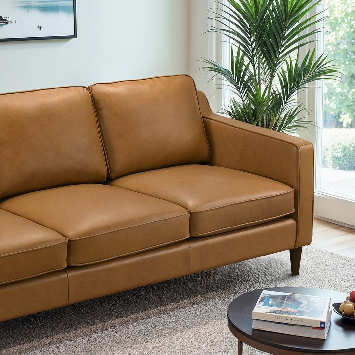 Cooper Tan Modern Genuine Leather Sofa