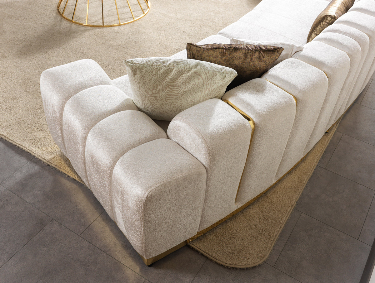 Michelle Ivory Velvet 3pc Curved 165" Sectional