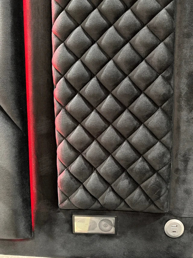 Lorenzo Black Velvet King LED/BLUETOOTH SPEAKERS Platform Bed
