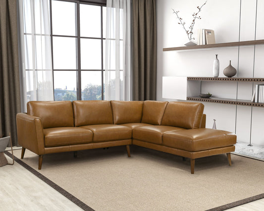 Benson 98" Tan Leather Sectional Sofa Right Facing Chaise