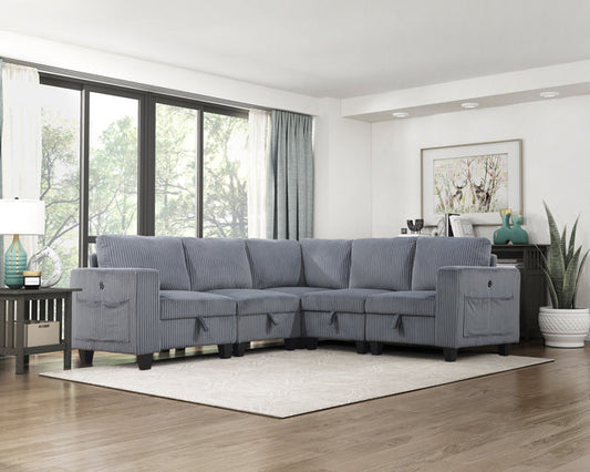 Walterboro Dark Gray Corduroy 5pc Sectional with Storage 9650