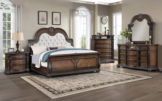 Stanley Coffee Brown Upholstered Sleigh  Bedroom Set | B1610