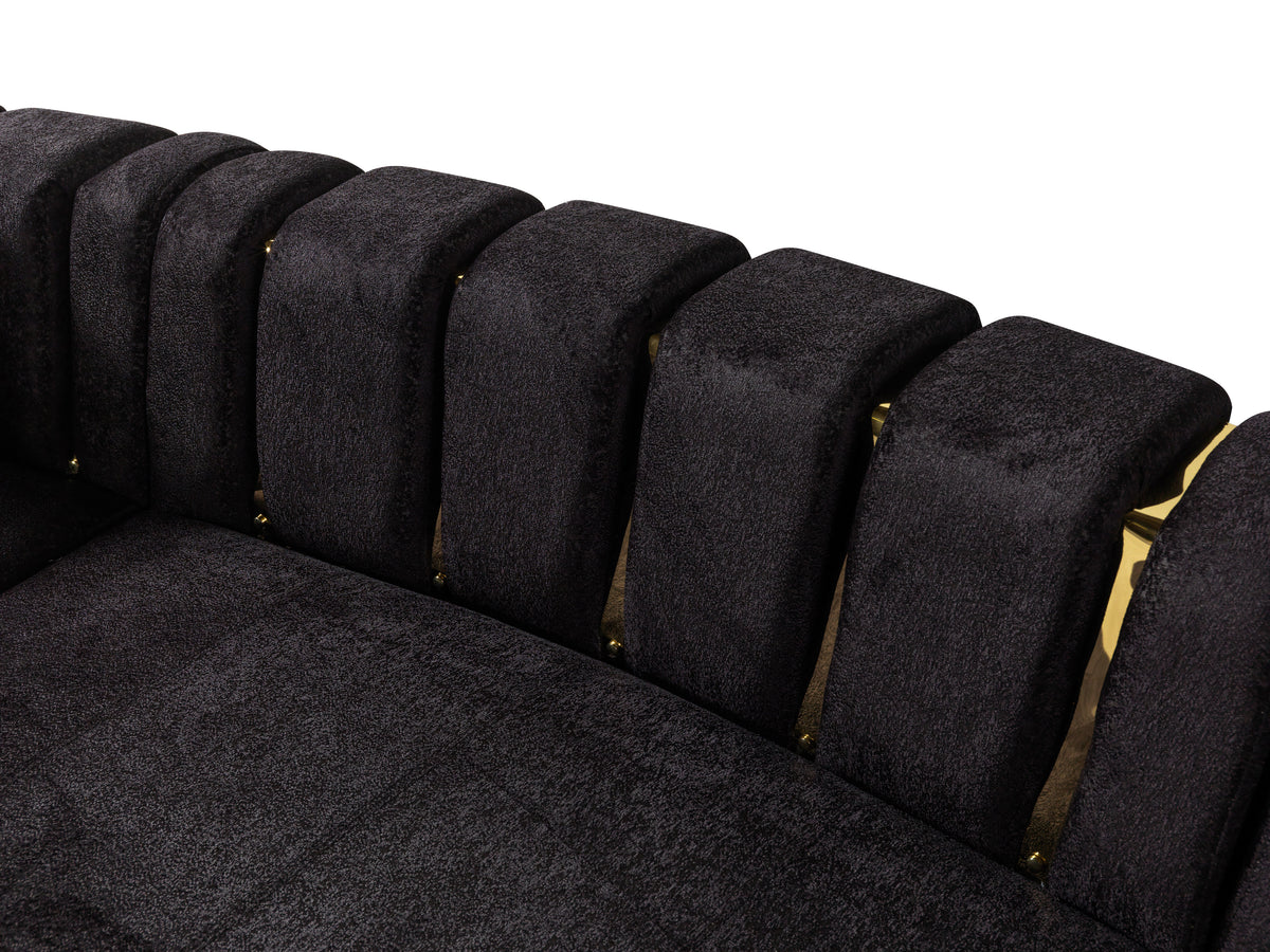 Michelle Black Velvet 3pc Curved 165" Sectional