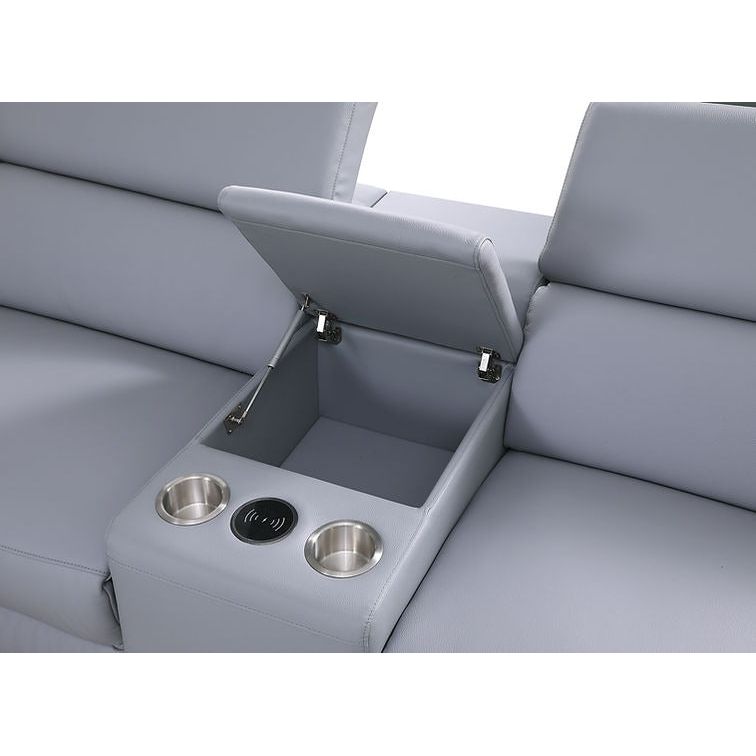 Picasso Light Blue 3-POWER  Leather Match 6pc Sectional  MI631