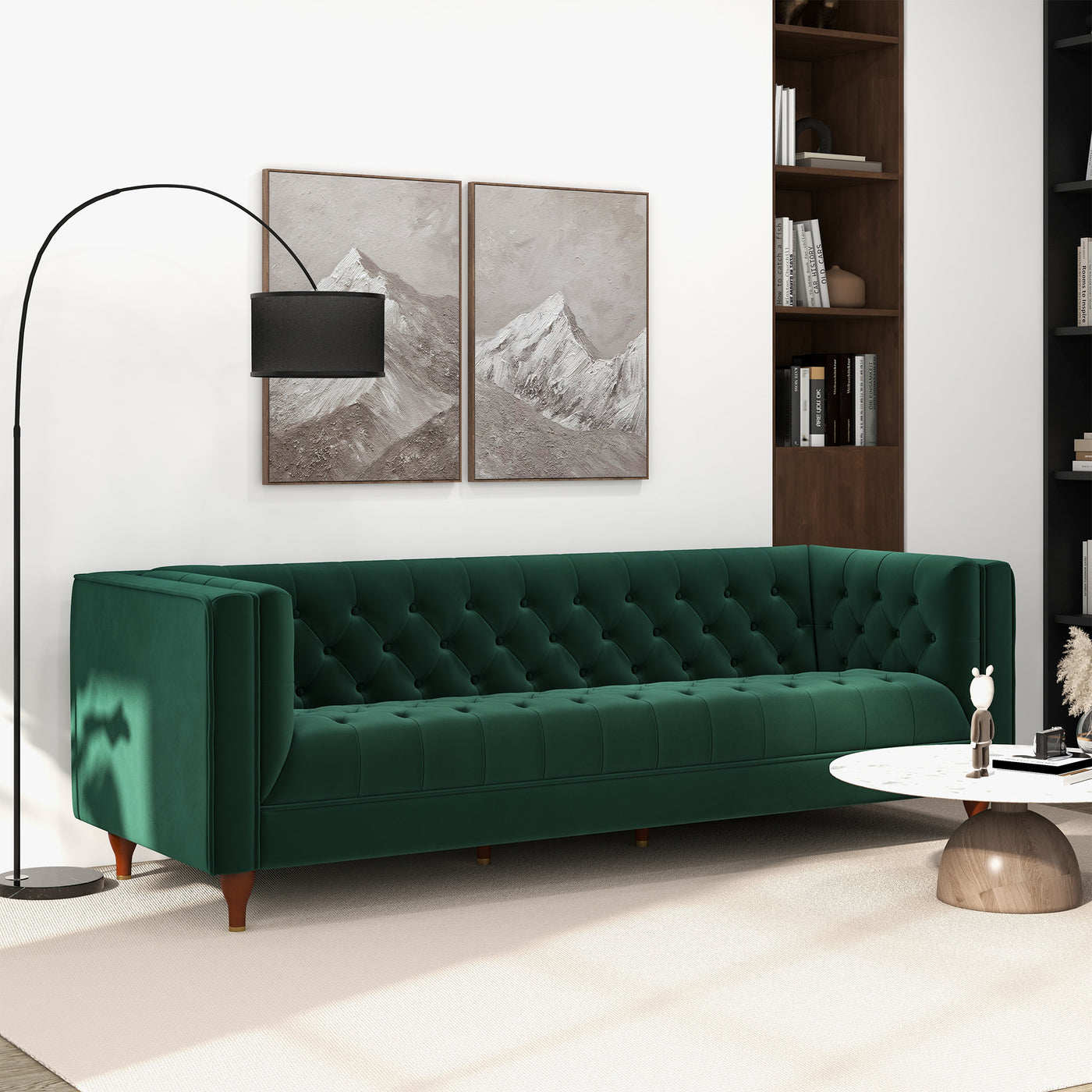 Evelyn 88" Dark Green Luxury Chesterfield Sofa