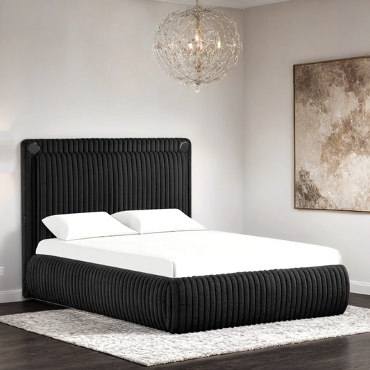 Diana Black Fabric King Platform BLUETOOTH SPEAKERS Bed