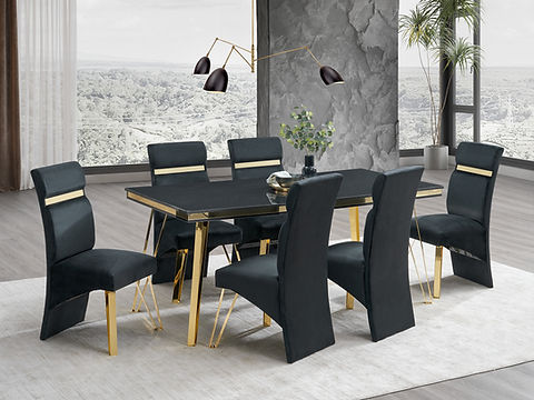 Midnight Black/Gold 7pc Dining Room Set D9060