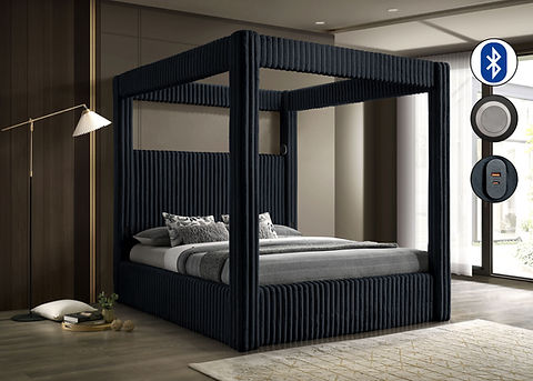 Atlam Black Corduroy Queen Platform Bed B9013