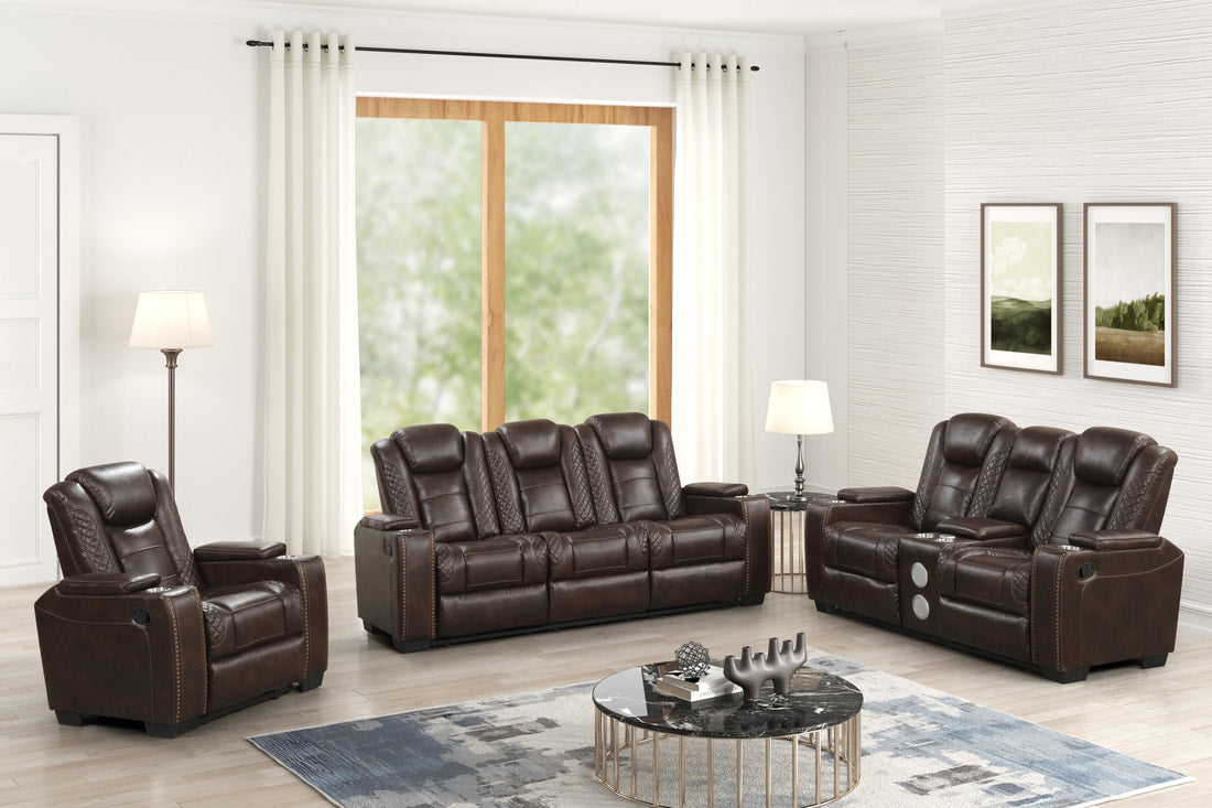 Stefano60 Brown LED/BLUETOOTH SPEAKERS 3pc Reclining Set