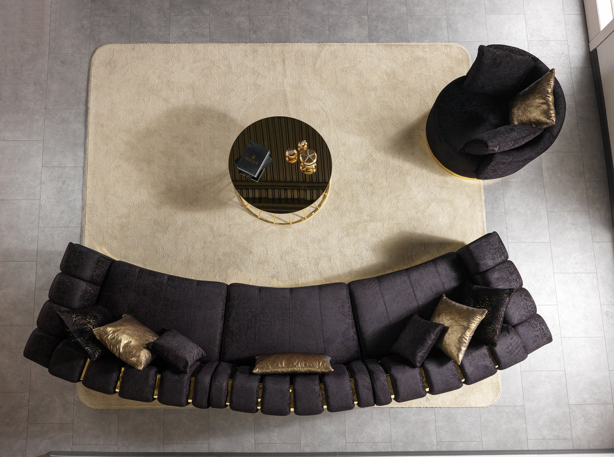 Michelle Black Velvet 3pc Curved 165" Sectional