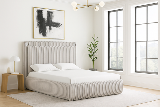 Diana Grey Fabric King Platform BLUETOOTH SPEAKERS Bed