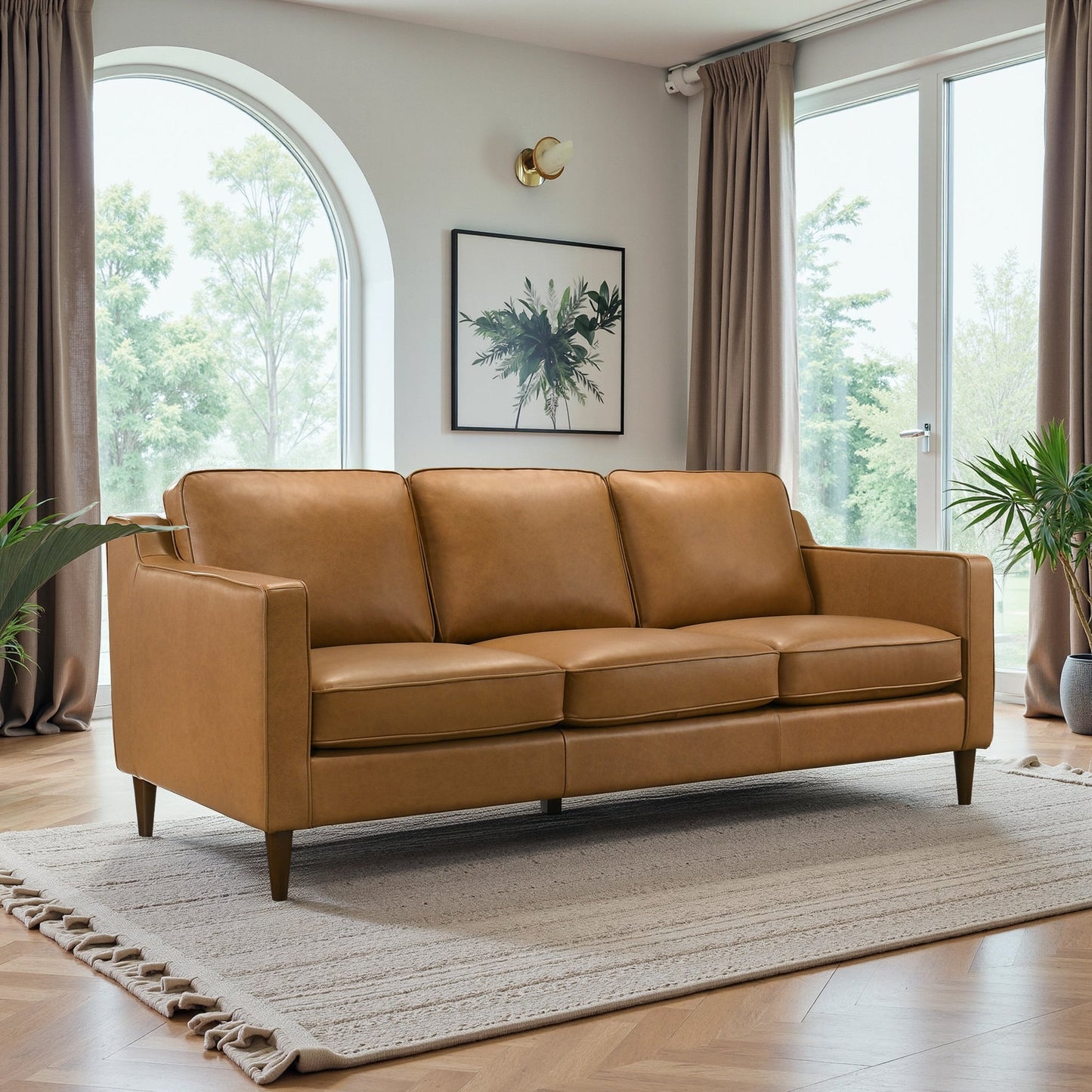 Cooper Tan Modern Genuine Leather Sofa