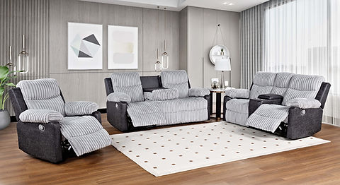 Lexy Grey  Cord/Air Leather 3pc Reclining Set S6050
