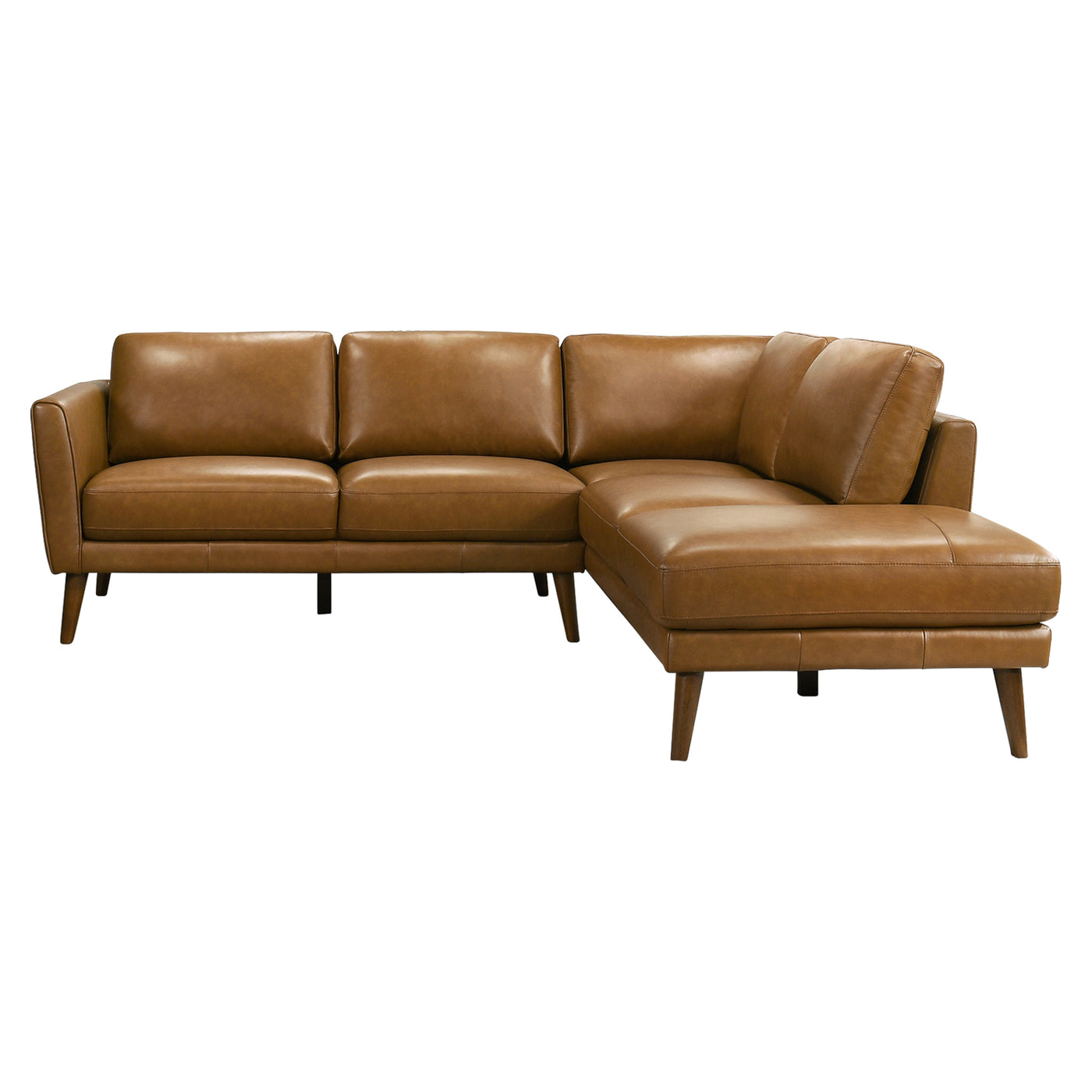 Benson 98" Tan Leather Sectional Sofa Right Facing Chaise