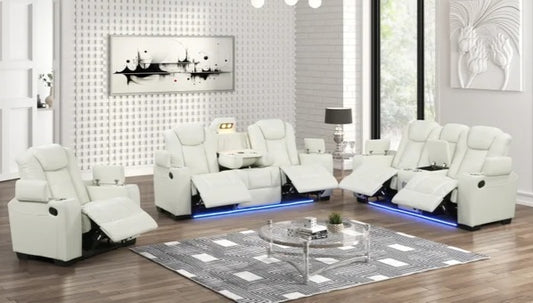 Stefano50 White LED/BLUETOOTH SPEAKERS 3pc Reclining Set