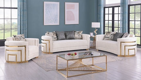 Minerva Cream Velvet Sofa and Loveseat S3300