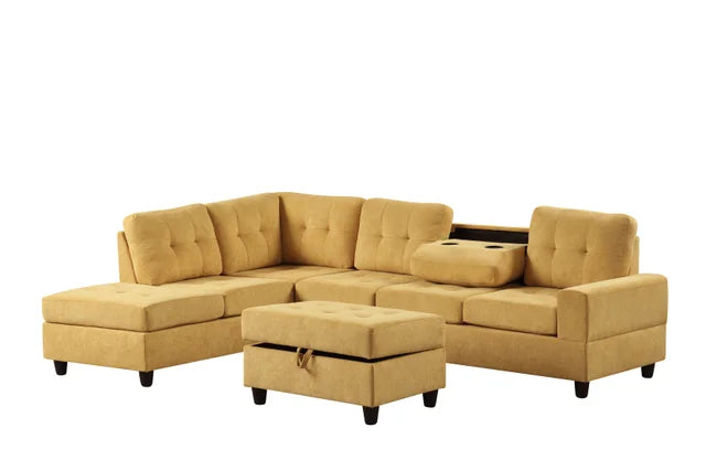 Heights47 Mustard Reversible Sectional with Storage Ottoman