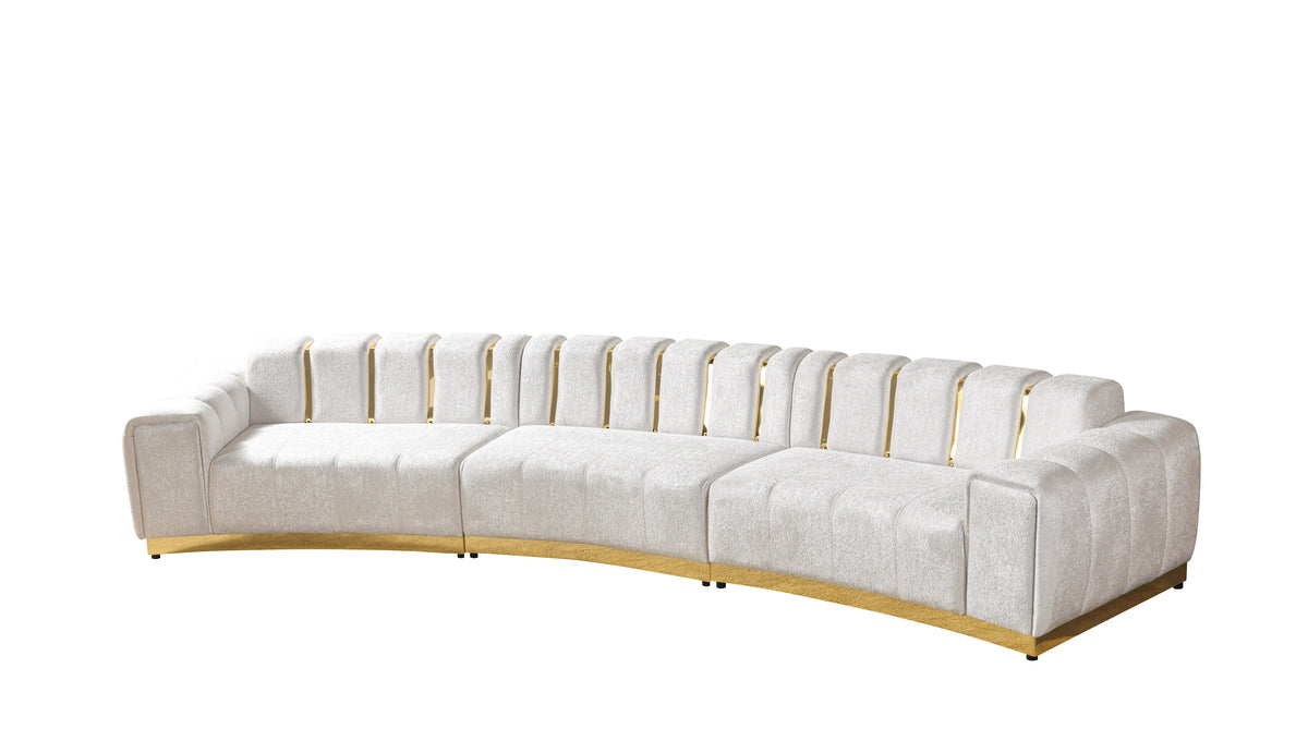 Michelle Ivory Velvet 3pc Curved 165" Sectional
