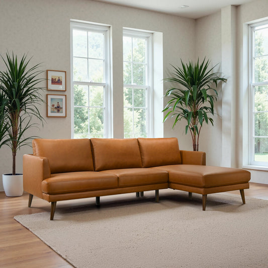 Lore L-Shaped Cognac Vegan Leather Right Sectional Sofa