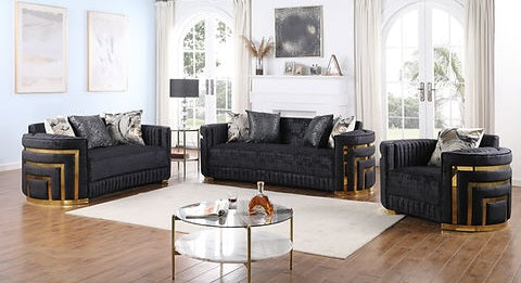 Minerva Black Velvet Sofa and Loveseat S3300