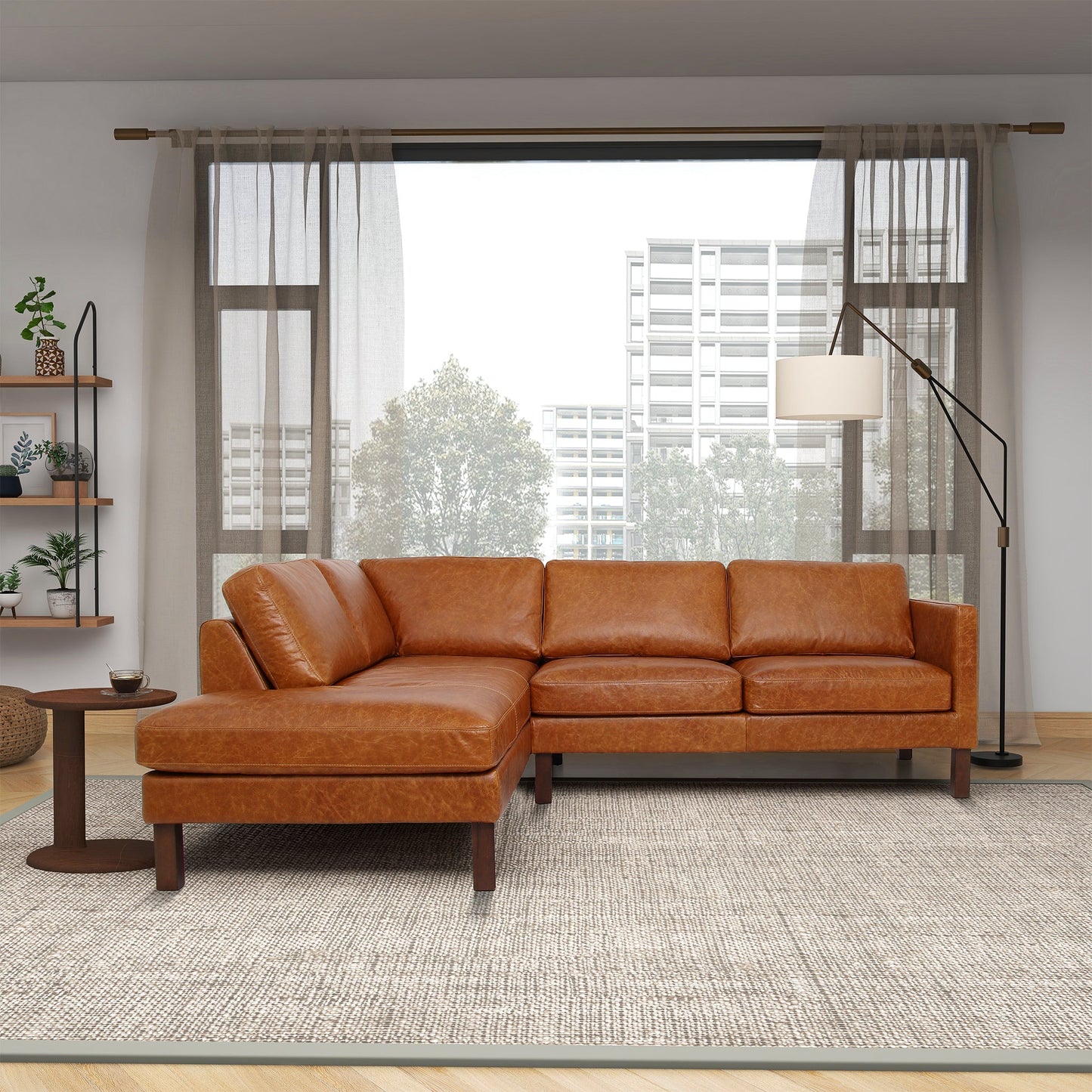 Juno Sectional LeftWaxy Cognac Genuine Leather Sofa