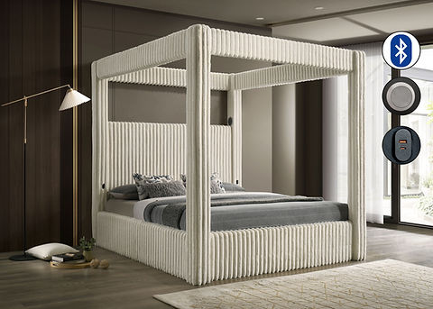 Atlam Cream Corduroy King Platform Bed B9013