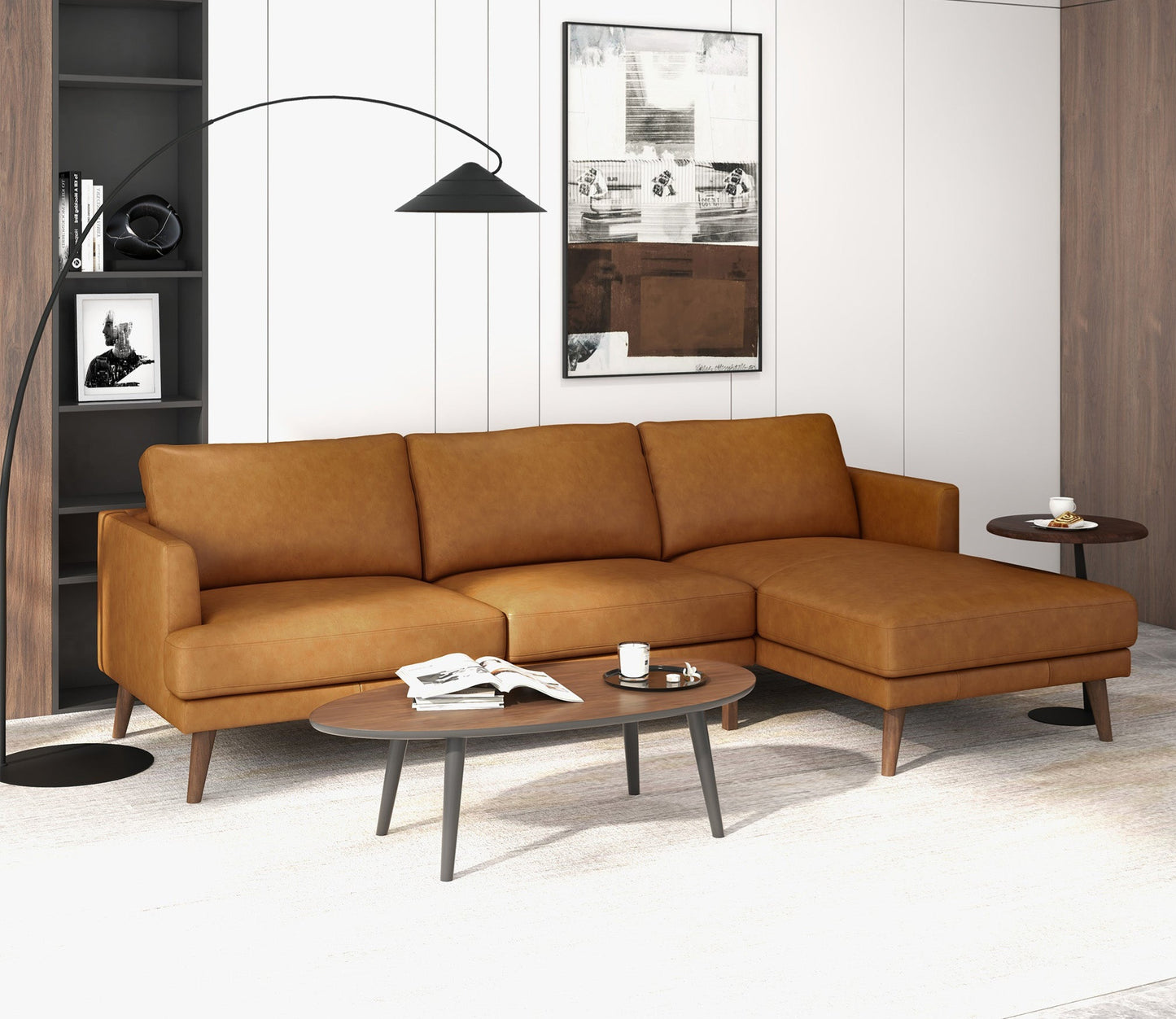 Lore Tan L-Shaped Genuine Leather RAF Sectional