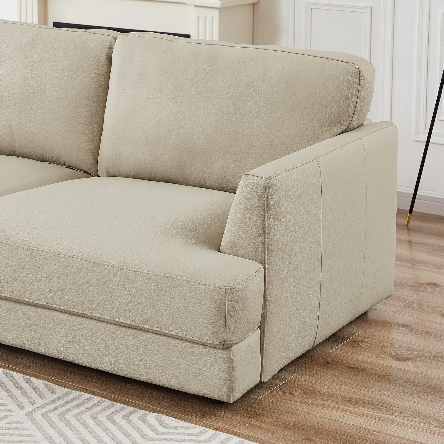 Glander 108" Cream Leather Sectional Sofa Left Facing