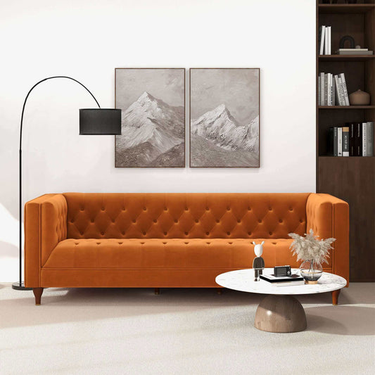 Evelyn 88" Burnt Orange Velvet Luxury Chesterfield Sofa