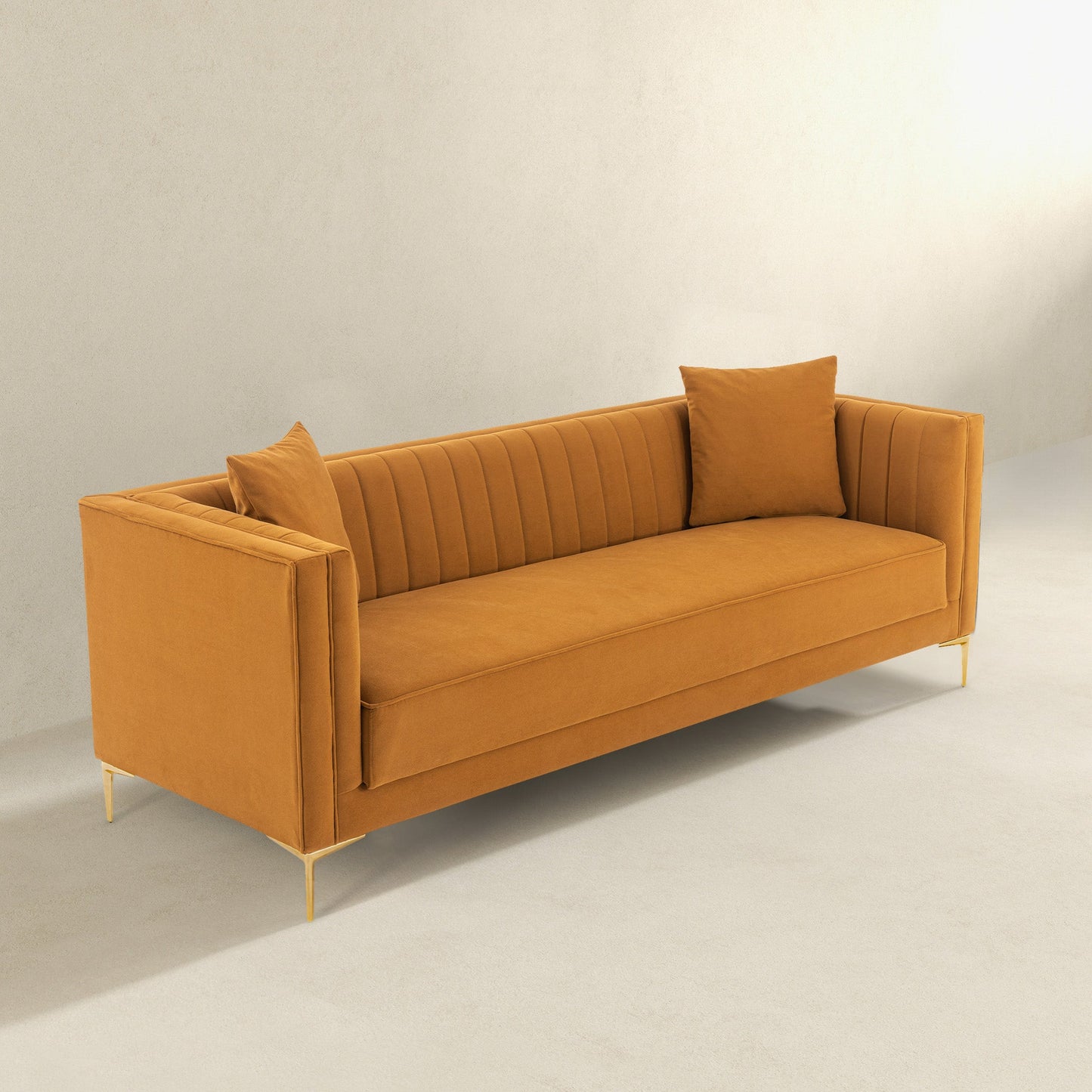 Angelina 84" Cognac Velvet Channel Tufted Sofa