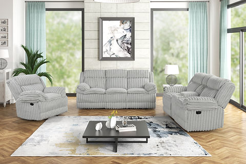 Mellow Grey Thick Stripe Fabric 3pc Reclining Set S3939