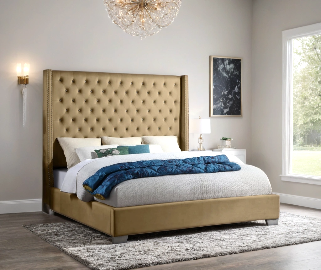 Mustard Velvet King Bed  HH225