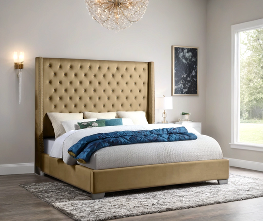 Mustard Velvet King Bed  HH225