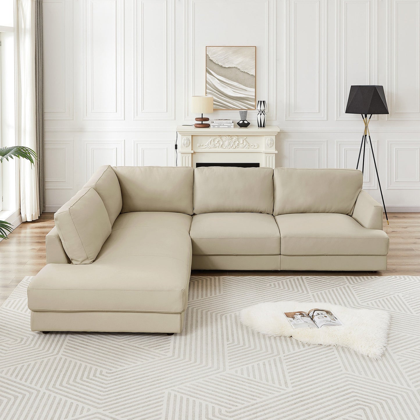Glander 108" Cream Leather Sectional Sofa Left Facing