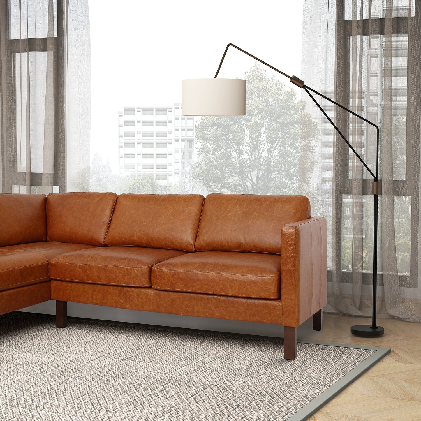 Juno Sectional LeftWaxy Cognac Genuine Leather Sofa