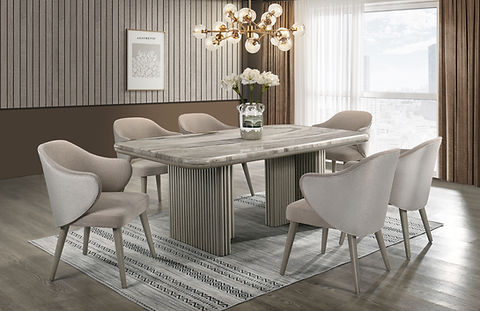 Adriana Grey Oak/Salmon 7pc MARBLE  Dining Set D1300