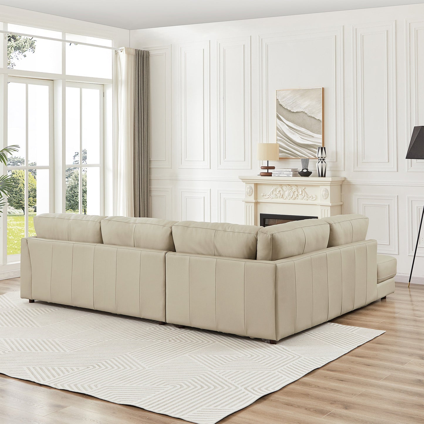 Glander 108" Cream Leather Sectional Sofa Left Facing