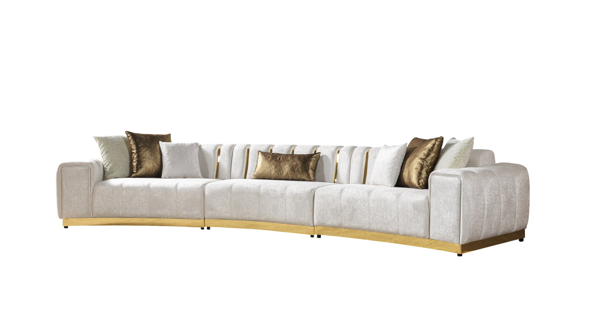 Michelle Ivory Velvet 3pc Curved 165" Sectional