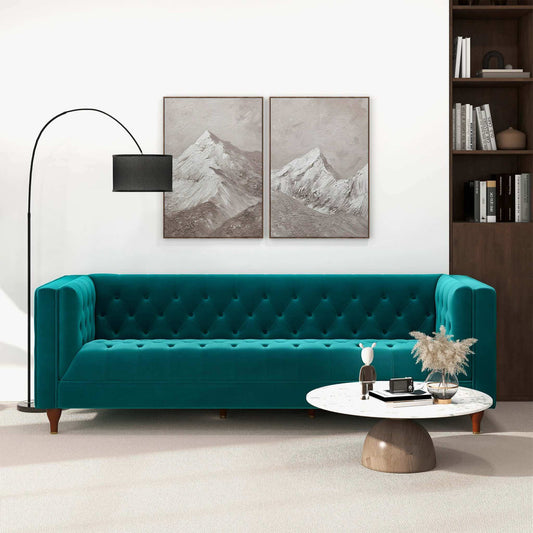 Evelyn 88" Teal Velvet Luxury Chesterfield Sofa