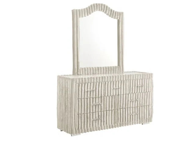 Melinda Cream Corduroy Fabric LED Bedroom Set  B3001