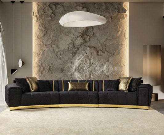 Michelle Black Velvet 3pc Curved 165" Sectional