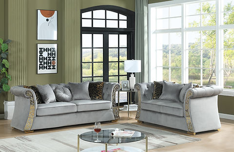 Curamo Grey Velvet Sofa and Loveseat S1600