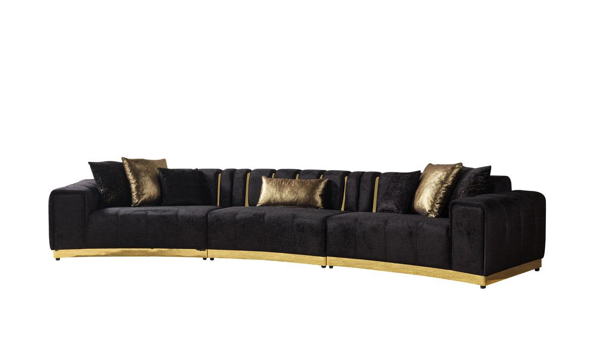 Michelle Black Velvet 3pc Curved 165" Sectional