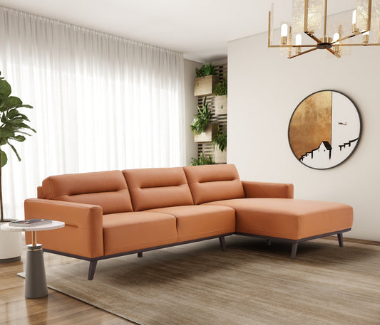 Ella 110" L-Shaped Cognac PU Leather Right Sectional