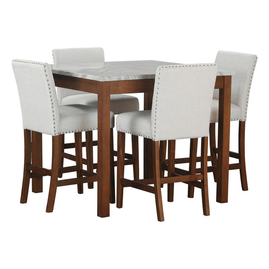 Dior Beige Fabric 5pc Counter Height Set  (FAUX MARBLE) 