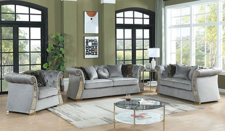 Curamo Grey Velvet Sofa and Loveseat S1600