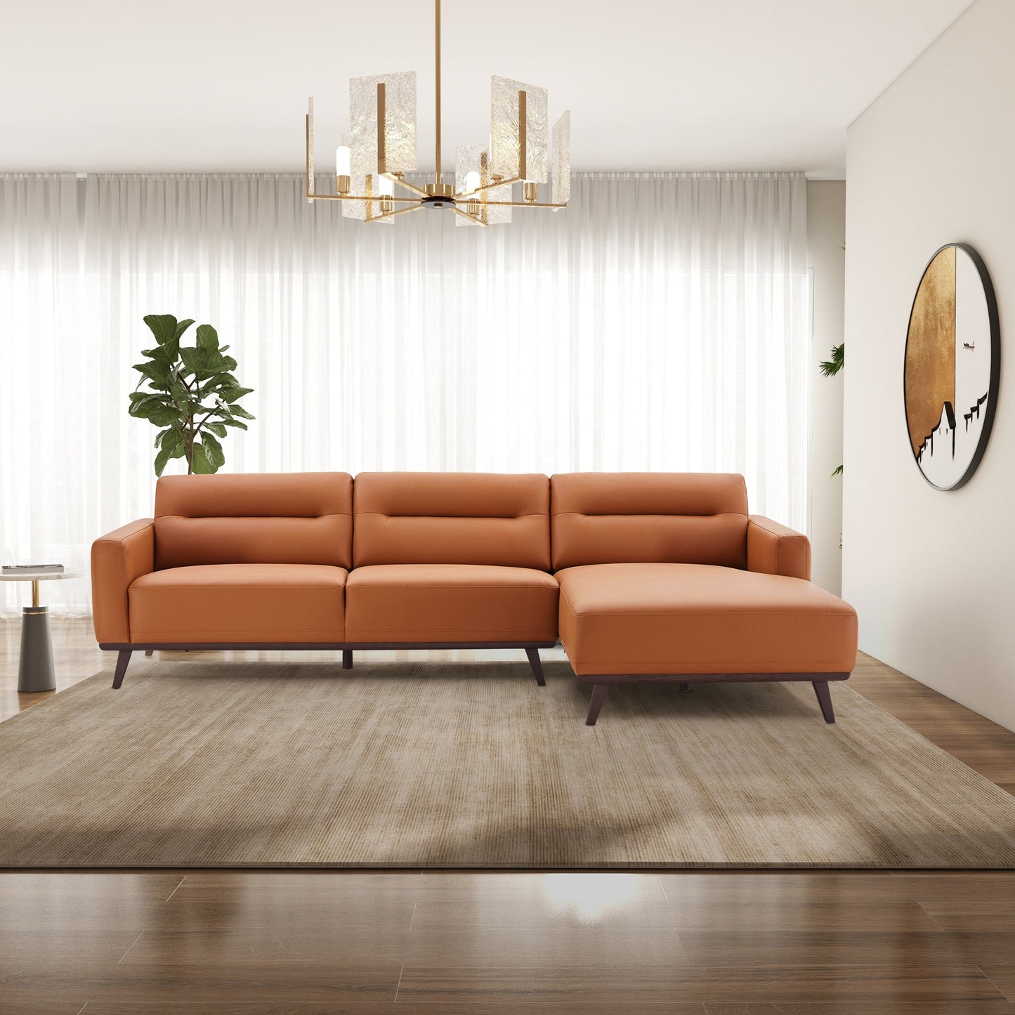 Ella 110" L-Shaped Cognac PU Leather Right Sectional