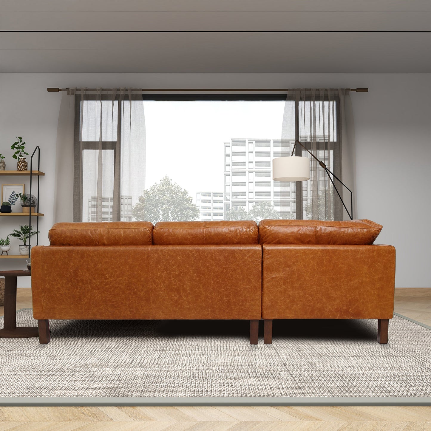 Juno Sectional LeftWaxy Cognac Genuine Leather Sofa