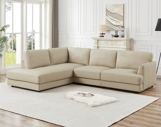 Glander 108" Cream Leather Sectional Sofa Left Facing