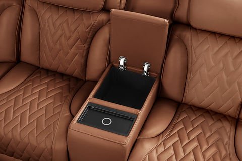 Skyline Caramel POWER/LED/BLUETOOTH SPEAKERS Reclining Sectional (Power Headrests)